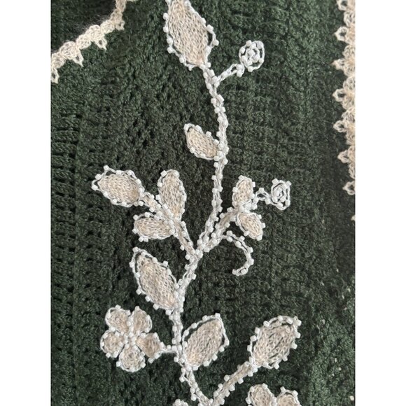 Crochet Knit Green Sleeveless Sweater Floral V-neck Vest Top Small Cropped - Picture 2 of 9